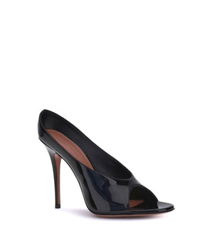 Amina Muaddi Black Calf Leather Bos Taurus Stiletto Heel Sandals