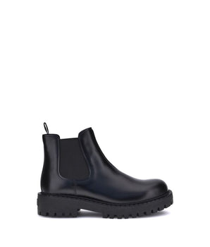 Prada Black Calf Leather Bos Taurus Chelsea Boots