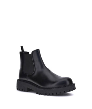 Prada Black Calf Leather Bos Taurus Chelsea Boots