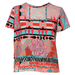 Versace Jeans Multicolor Print Short Sleeves Women Blouse Top