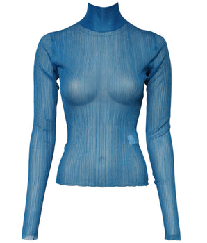 Dolce & Gabbana Blue See Through Turtleneck Long Sleeves Top