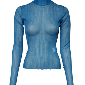 Dolce & Gabbana Blue See Through Turtleneck Long Sleeves Top