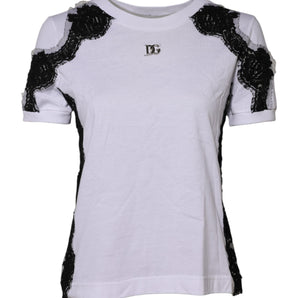 Dolce & Gabbana White Floral Lace DG Detailing Top T-shirt