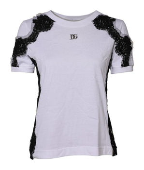 Dolce & Gabbana White Floral Lace DG Detailing Top T-shirt