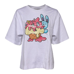 Dolce & Gabbana White Cotton Graphic Print Crew Neck T-shirt
