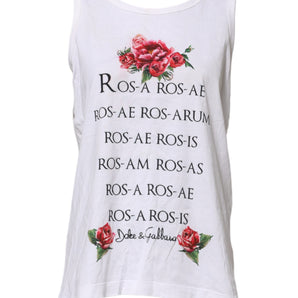 Dolce & Gabbana White Cotton Printed Sleeveless Round Neck Top