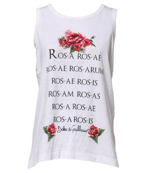 Dolce & Gabbana White Cotton Printed Sleeveless Round Neck Top
