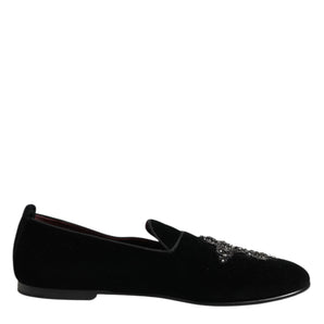 Dolce & Gabbana Black Velvet Crystal Crown Formal Dress Shoes