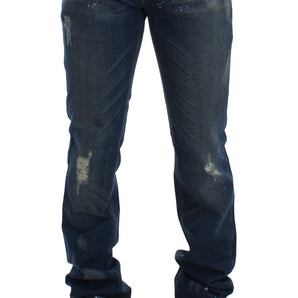 Costume National Chic Blue Wash Painted Slim Fit Jeans