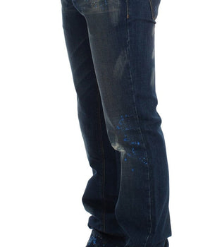 Costume National Chic Blue Wash Painted Slim Fit Jeans Costume National 