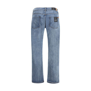 7FOR Blue Cotton Straight-Leg Jeans