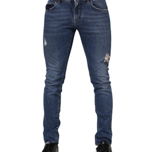 Dolce & Gabbana Blue Washed Skinny Cotton Tattered Denim Jeans