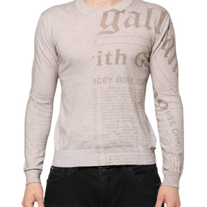 John Galliano Beige Printed Logo Roundneck Long Sleeves Men Sweater