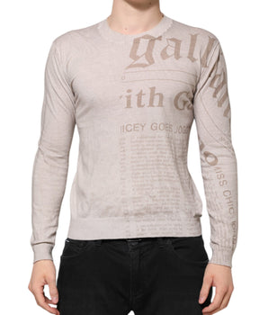 John Galliano Beige Printed Logo Roundneck Long Sleeves Men Sweater