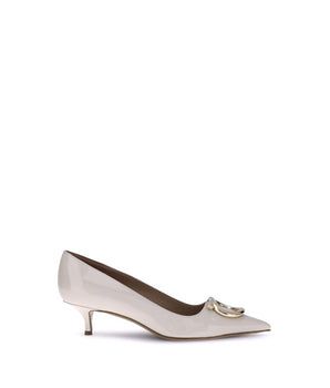 Ferragamo Cream Calf Leather Bos Taurus Mid Heel Pumps