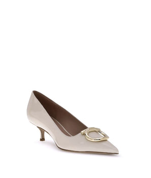 Ferragamo Cream Calf Leather Bos Taurus Mid Heel Pumps