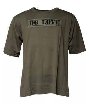 Dolce &amp; Gabbana Army Green DG Love Cotton Crew Neck T-Shirt