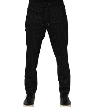 Dolce &amp; Gabbana Black Striped Wool Men Jogger Pants
