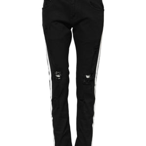 Dolce & Gabbana Black Tattered White Lining Skinny Denim Jeans
