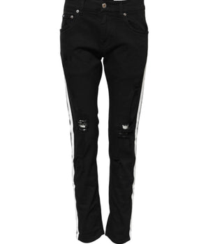 Dolce &amp; Gabbana Black Tattered White Lining Skinny Denim Jeans