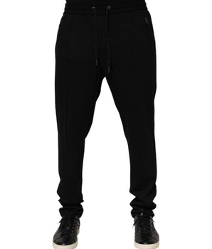 Dolce &amp; Gabbana Black Viscose Skinny Logo Men Jogger Pants