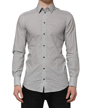 Dolce &amp; Gabbana Gray Dotted Semi Fitted GOLD Men's Formal Shirt
