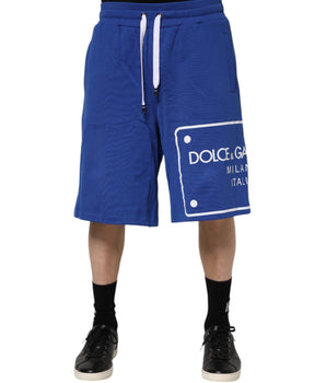 Dolce &amp; Gabbana Blue Logo Cotton Bermuda Sweatshorts Shorts