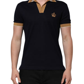 Dolce & Gabbana Black Cashmere Crown Logo Men Polo T-shirt