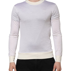 Dolce & Gabbana White Silk Crew Neck Long Sleeves T-shirt