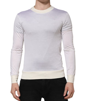 Dolce &amp; Gabbana White Silk Crew Neck Long Sleeves T-Shirt