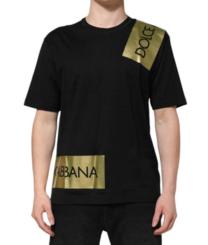 Dolce & Gabbana Black Logo Tape Cotton Men Crew Neck T-shirt