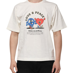 Dolce & Gabbana White Love Peace Cotton Men Crew Neck T-shirt