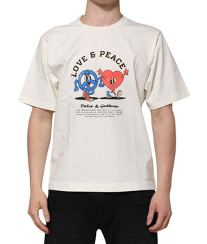Dolce &amp; Gabbana White Love Peace Cotton Men Crew Neck T-Shirt