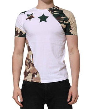 Dolce &amp; Gabbana White Camouflage Cotton Men Crew Neck T-Shirt
