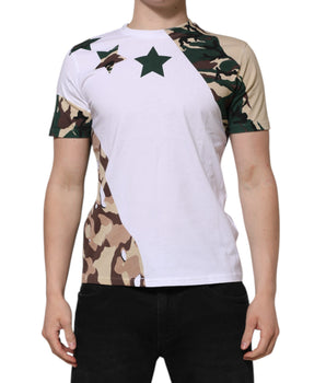 Dolce &amp; Gabbana White Camouflage Cotton Men Crew Neck T-Shirt