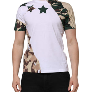 Dolce & Gabbana White Camouflage Cotton Men Crew Neck T-shirt
