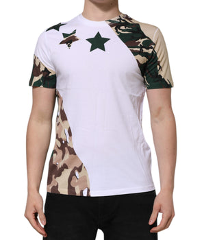 Dolce &amp; Gabbana White Camouflage Cotton Men Crew Neck T-Shirt