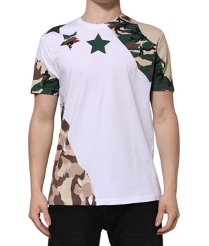 Dolce &amp; Gabbana White Camouflage Cotton Men Crew Neck T-Shirt
