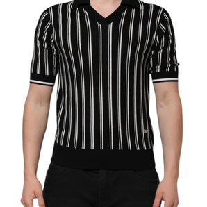 Dolce & Gabbana Black White Stripes Collared Polo T-shirt