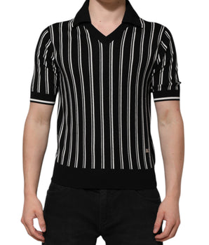 Dolce &amp; Gabbana Black White Stripes Collared Polo T-Shirt