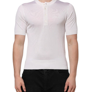 Dolce & Gabbana White Silk Short Sleeves Men Henley T-shirt