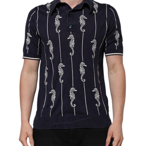 Dolce & Gabbana Dark Blue Sea Horse Collared Polo T-shirt