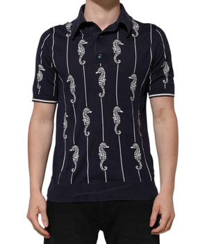 Dolce &amp; Gabbana Dark Blue Sea Horse Collared Polo T-Shirt