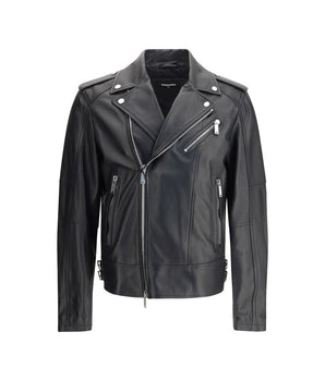 Dsquared² Black Calf Leather Bos Taurus Biker Jacket