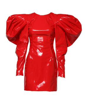 Dolce & Gabbana Red Patent Leather Puff Sleeves Mini Dress