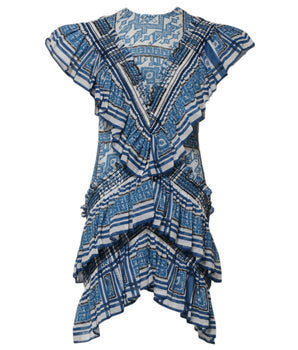 Philosophy di Lorenzo Serafini Blue Patterned Layered Short Sleeves Mini Dress