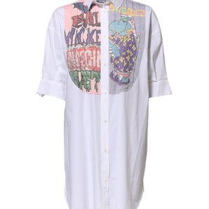 Moschino Couture White Printed Collared Button Mini Shirt Dress