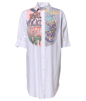 Moschino Couture White Printed Collared Button Mini Shirt Dress