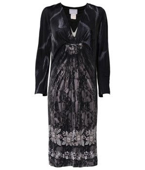 Roberto Cavalli Black Floral Viscose Sheath Midi Dress
