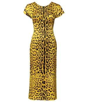 Dolce & Gabbana Yellow Polyester Leopard Midi Sheath Dress